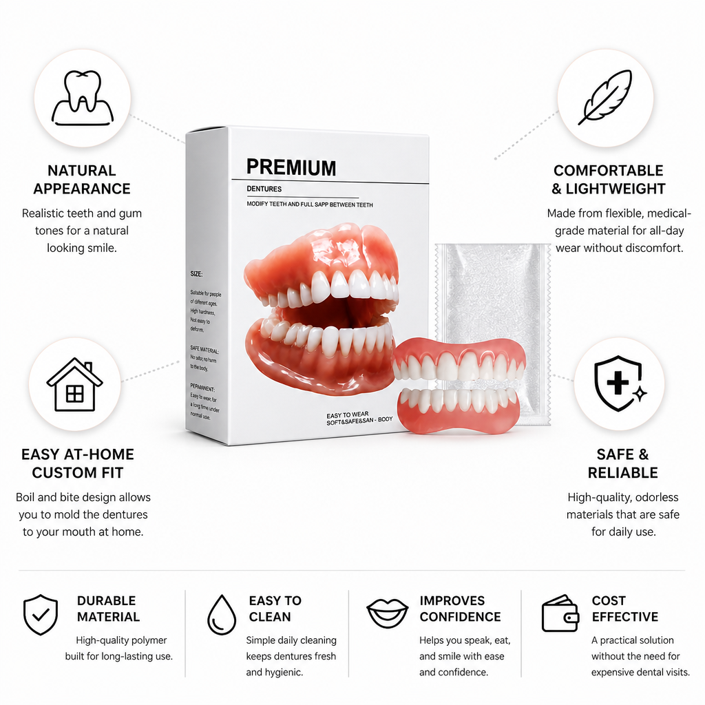Boil-and-Bite Natural-Looking Denture Set (Upper & Lower)