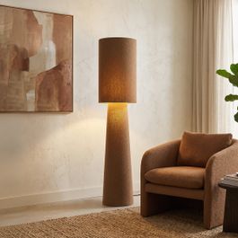 Japandi Floor Lamp Brown Teddy Fabric 2-Light - Trompet