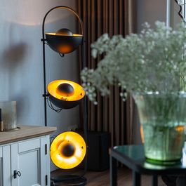 Industrial Floor Lamp Black with Gold 3-Light - Magnax