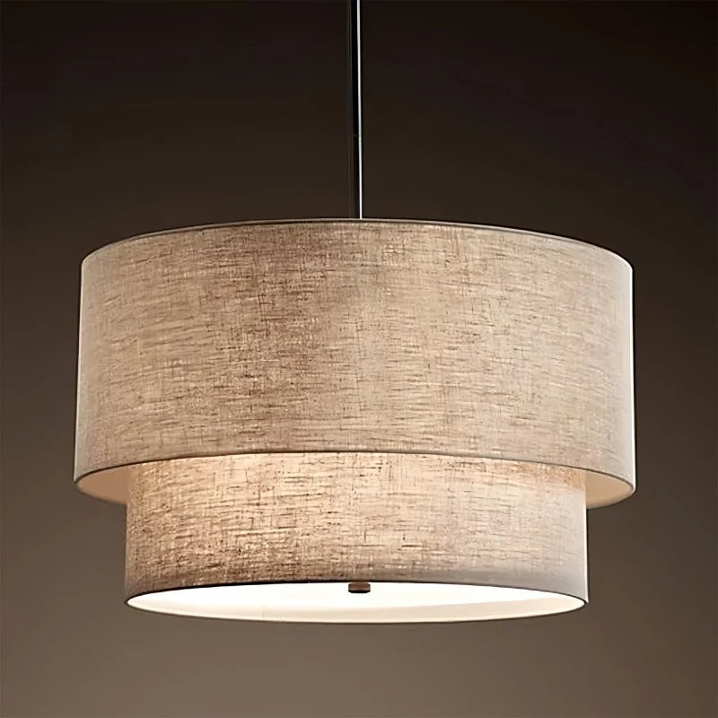 Beck Modern Fabric Natural Linen Double Drum Chandelier