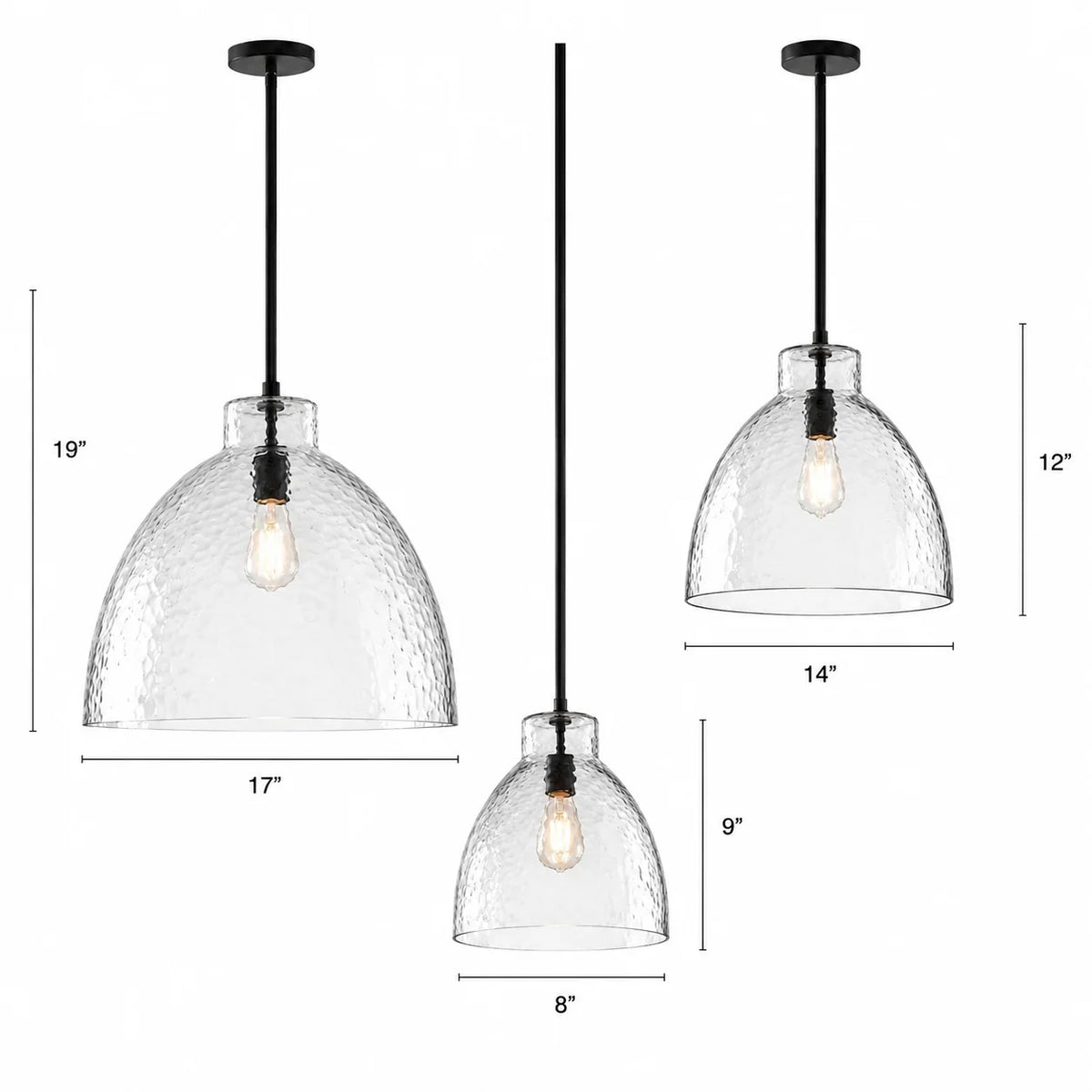 Ondine Farmhouse Hammered Glass Pendant Light