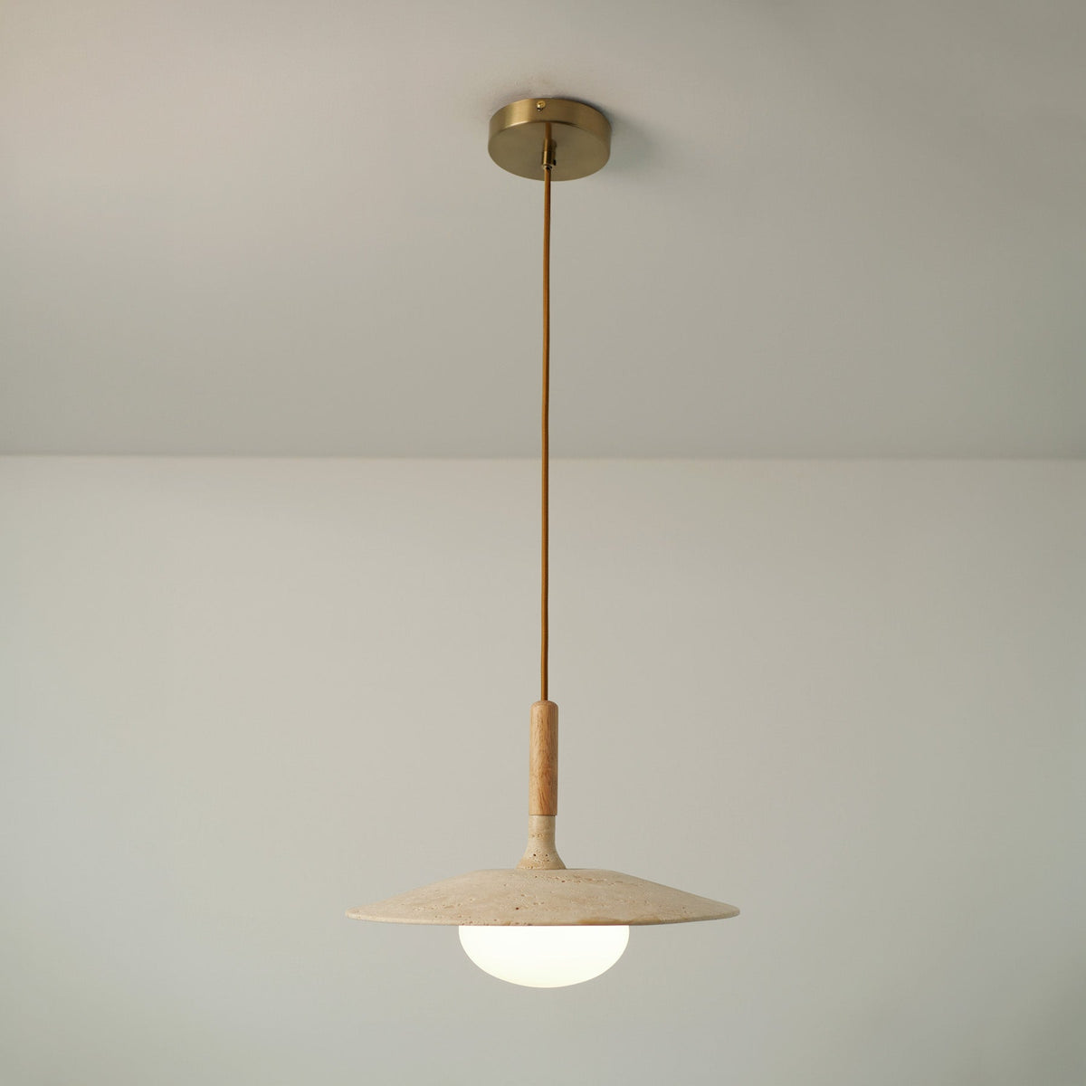 Wood and Stone Pendant Light - Japandi Ceiling Lamp