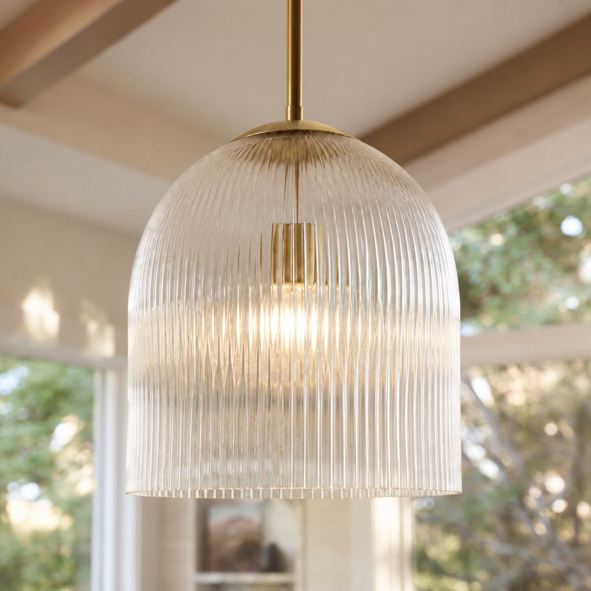 Vireo Farmhouse Copper Ribbed Glass Pendant Light