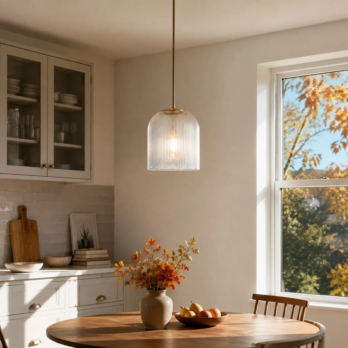 Vireo Farmhouse Copper Ribbed Glass Pendant Light