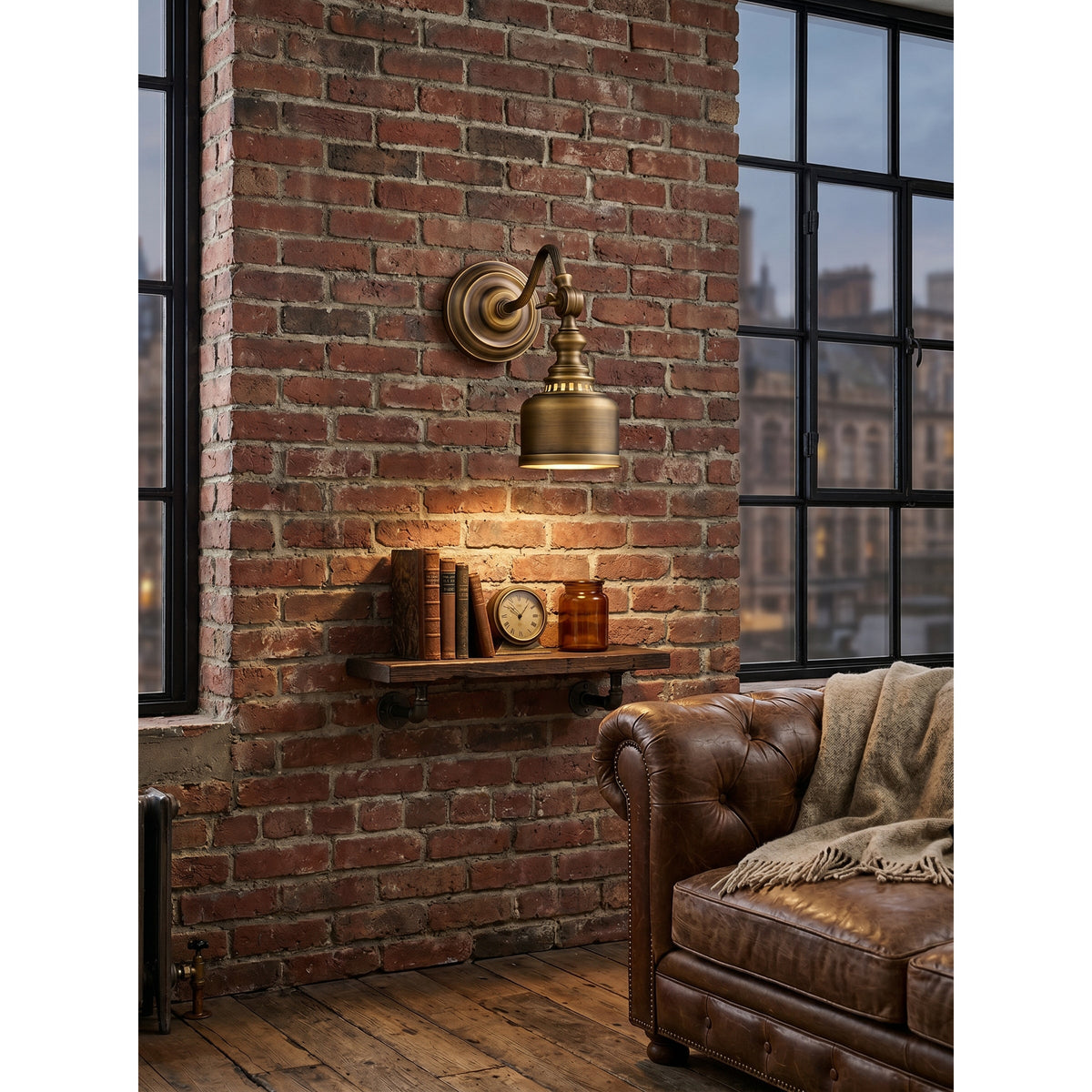 Gooseneck Wall Lamp - Brass Industrial Barn Light