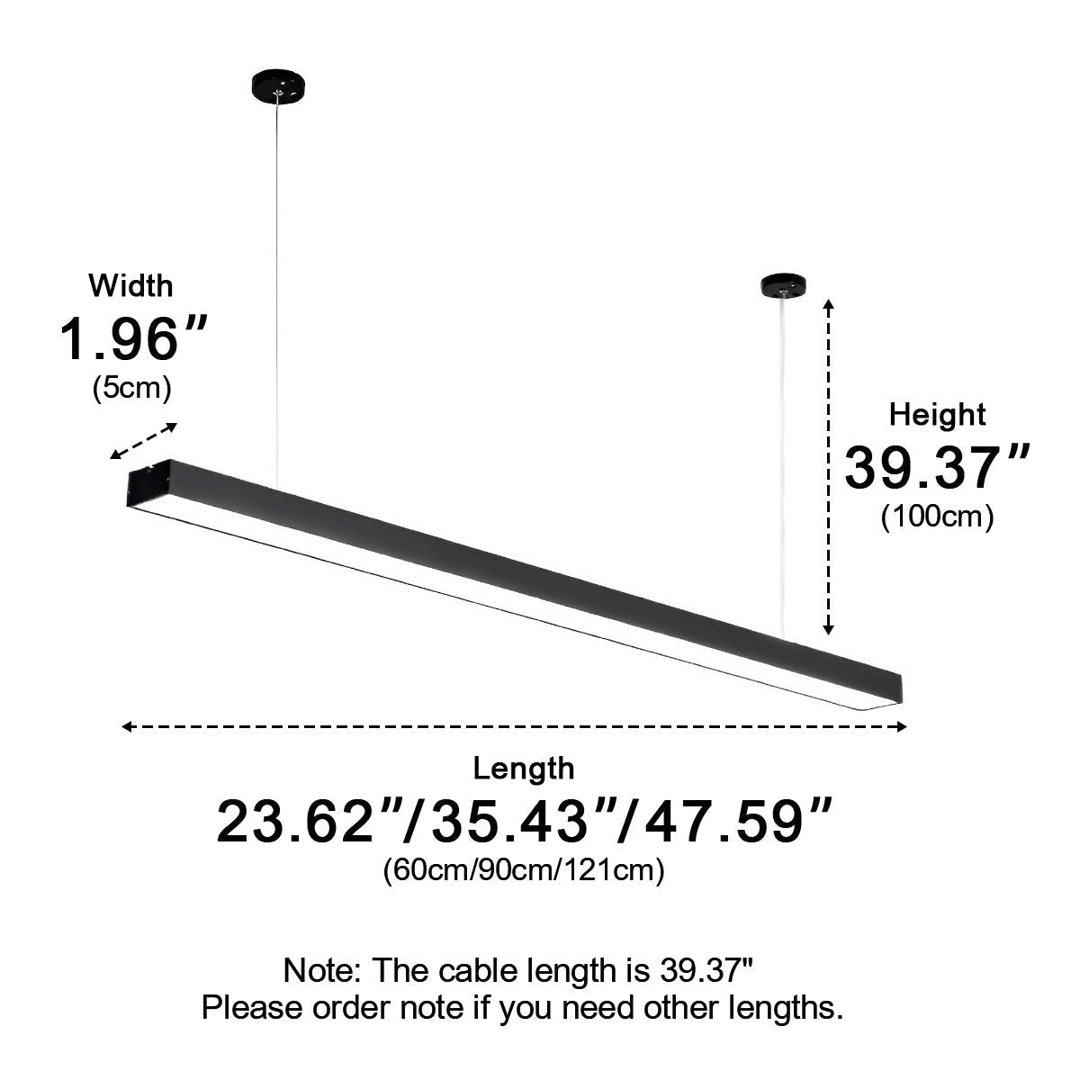 LED Linear Office Light, Set of 6 to 36 – 60cm to 150cm (2ft–5ft), Suspended or Recessed, Black Aluminium, for Office & Gym