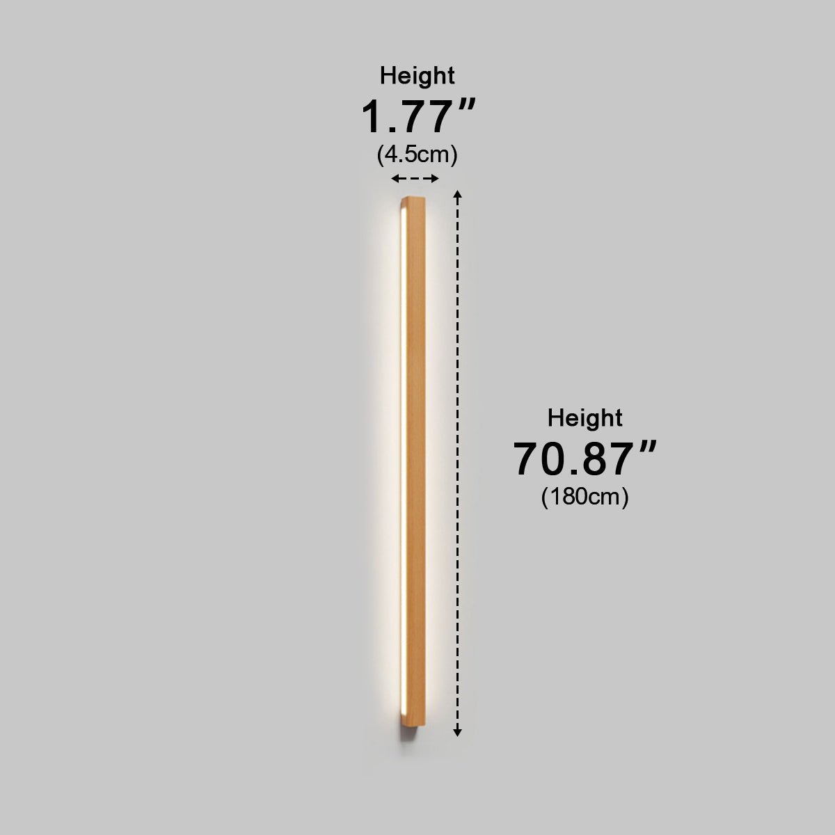 Wooden Wall Light, Up and Down LED Bar, 60cm to 180cm – Walnut or Natural Wood, Dimmable Option, for Living Room & Bedroom