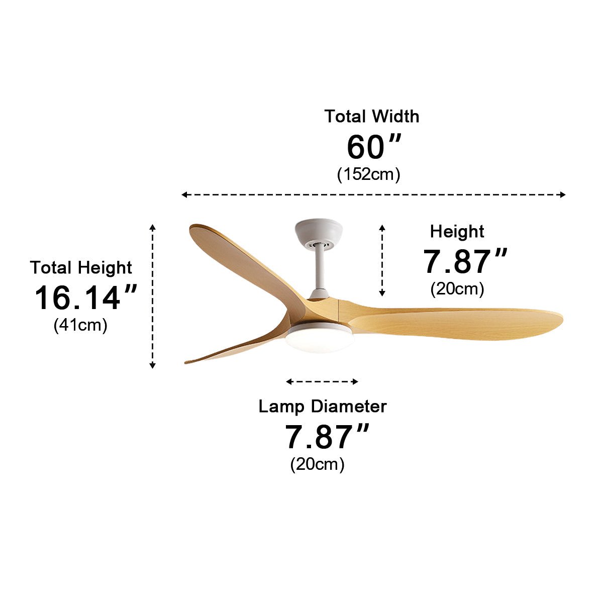 Scandinavian Ceiling Fan with Light, 42in to 60in – Quiet DC Motor, 24W LED, Remote & Wall Control, Black, White or Wood