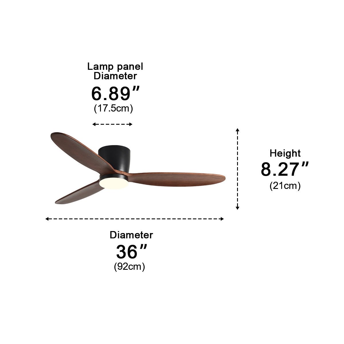 Small Ceiling Fan with Light and Remote, 36in to 52in – Quiet DC Motor, CRI 97 LED, Wood Effect, for Bedroom, Study & Kitchen