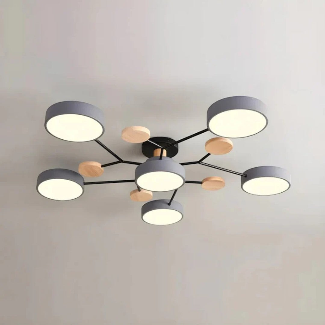 Round LED Chandelier - Iron Semi Flush Ceiling Light