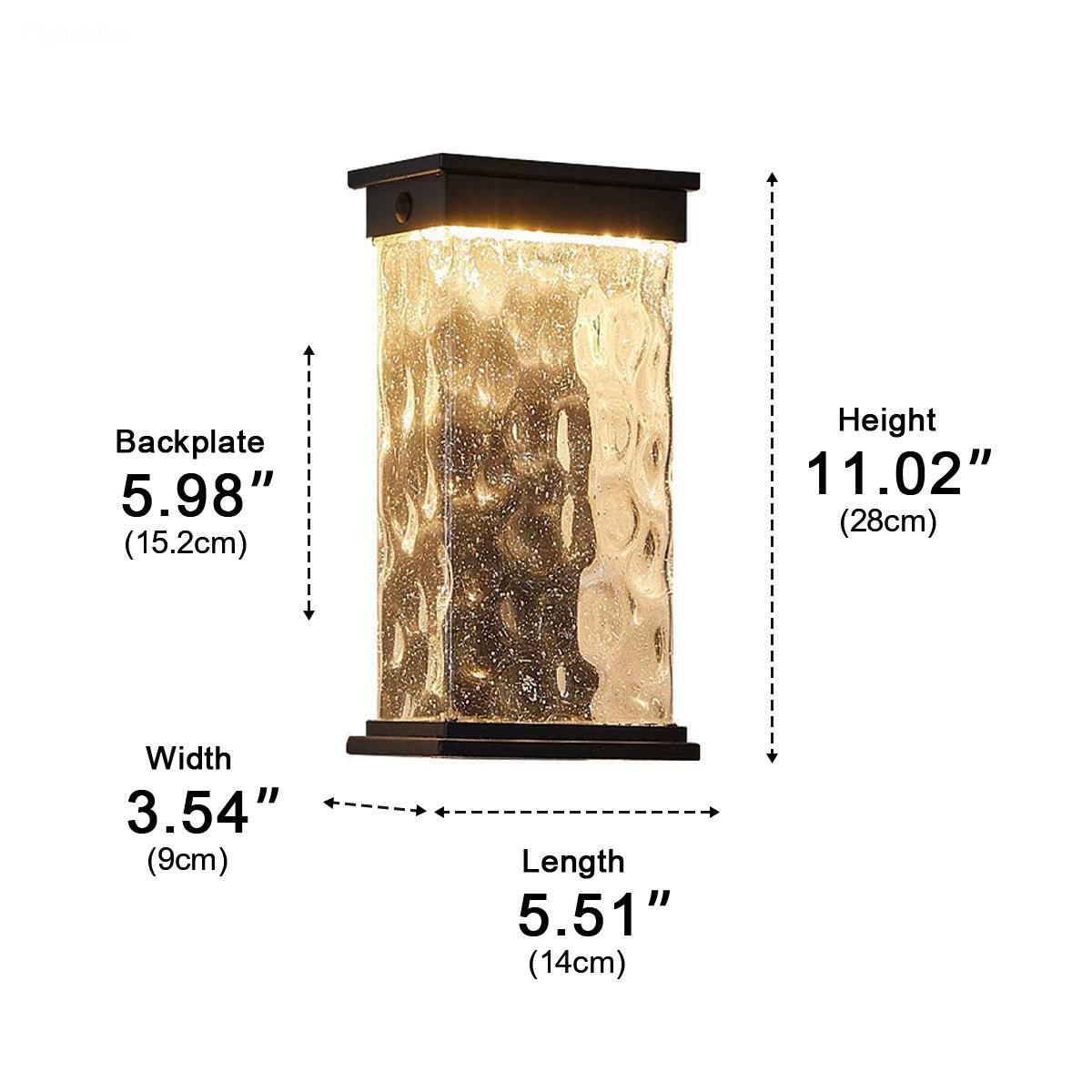 Ripple Glass Outdoor Wall Light, 28cm – Water Wave Effect, IP43, Solar or Mains, Black, Warm White LED, for Porch & Covered Patio