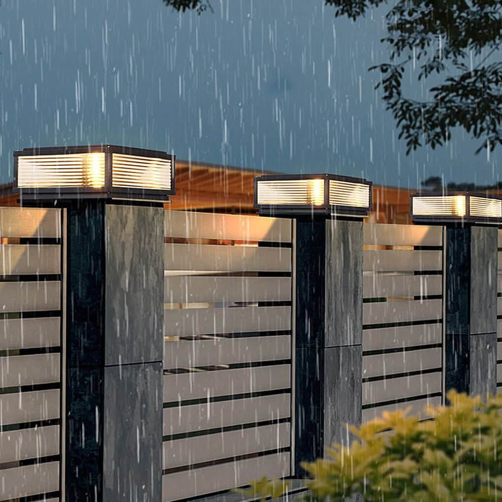 Square Pillar Light - Ribbed Glass Outdoor Post Light