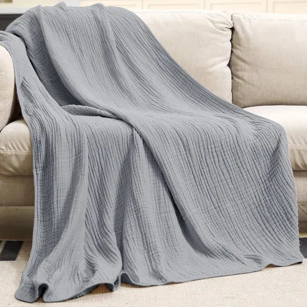 Soft Muslin Plaid Light Cotton Blanket Round Warm Plush Living Room Bedroom | Sansoti
