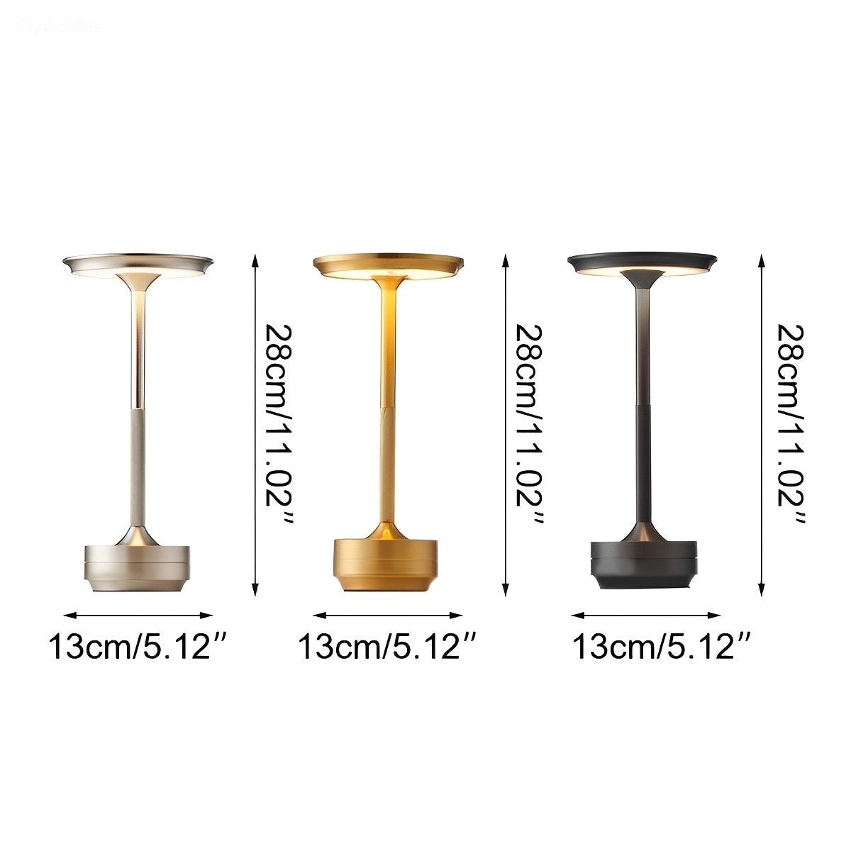 Rechargeable cordless table lamp, gold, silver or black