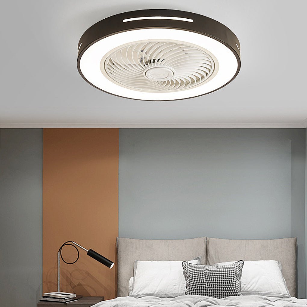 White Ceiling Fan with Light - Flush Mount Smart LED