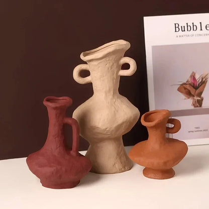 Textured Sculptural Vase – Decorative Table Vase, Burgundy, Grey, Beige, Terracotta or Set of 3