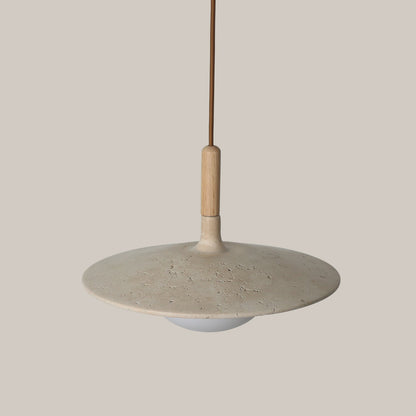 Wood and Stone Pendant Light - Japandi Ceiling Lamp