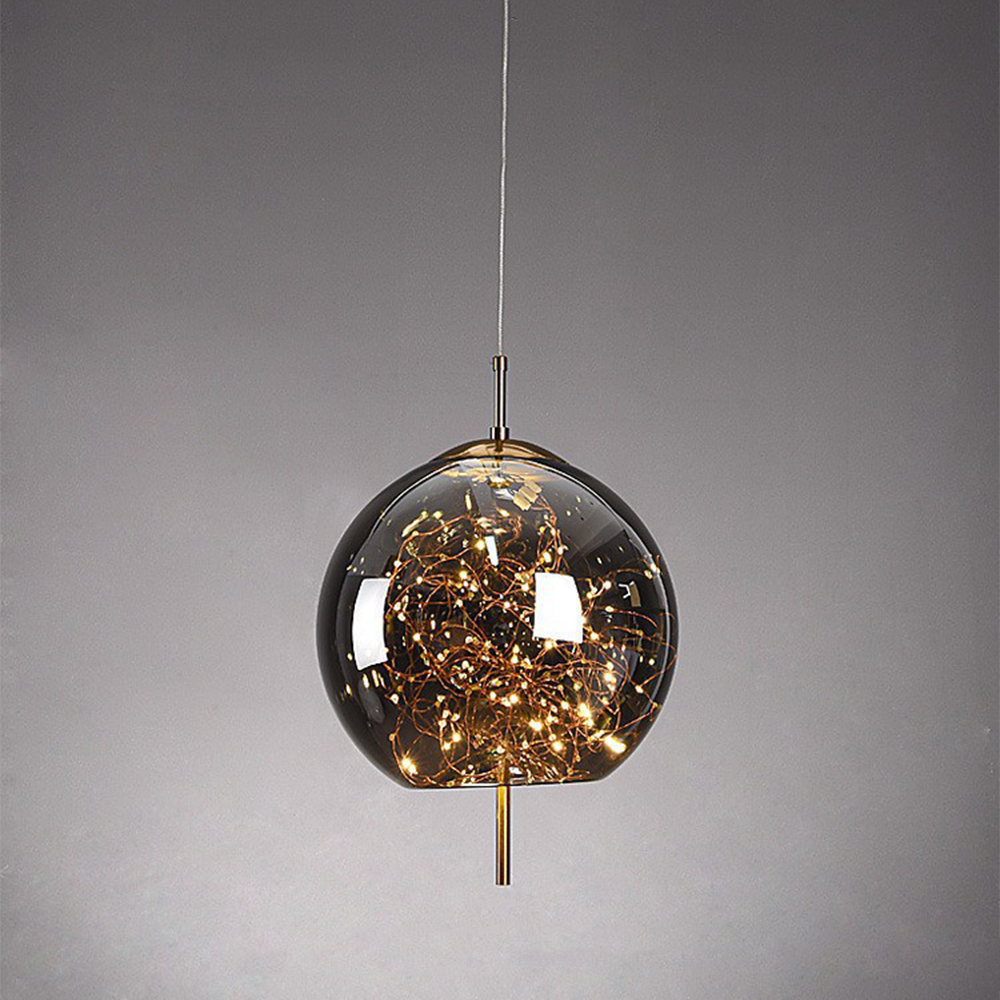 Smoked Glass Pendant Light – Amber or Grey Smoke LED Pendant, 4 Shapes, Adjustable Cord