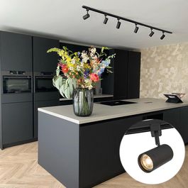 Modern Track System with 6 Black Spotlights 1-Phase 194cm - Iconic Jeana