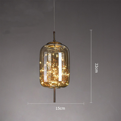 Smoked Glass Pendant Light – Amber or Grey Smoke LED Pendant, 4 Shapes, Adjustable Cord
