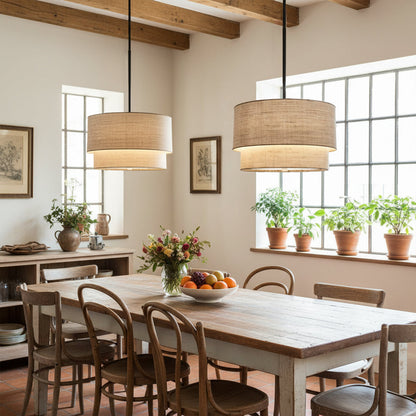 Beck Modern Fabric Natural Linen Double Drum Chandelier