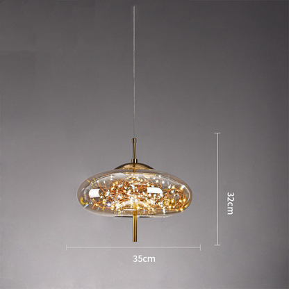 Smoked Glass Pendant Light – Amber or Grey Smoke LED Pendant, 4 Shapes, Adjustable Cord