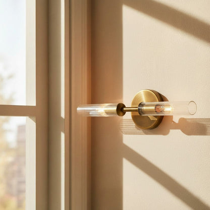 Vireo Farmhouse Copper Ribbed Glass Tube Sconce