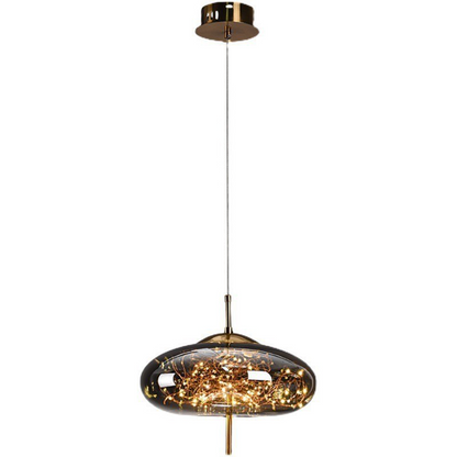Smoked Glass Pendant Light – Amber or Grey Smoke LED Pendant, 4 Shapes, Adjustable Cord