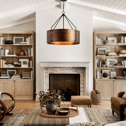 Rustic Bronze Industrial Drum Shade Pendant Light