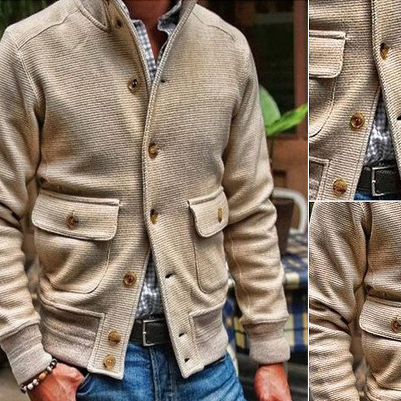 Men's motorcycle-style jacket solid color with stand-up collar