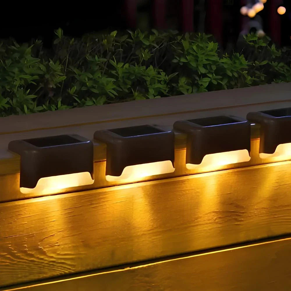 Solar-powered LED stair lighting with automatic outdoor illumination