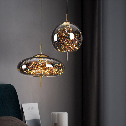 Smoked Glass Pendant Light – Amber or Grey Smoke LED Pendant, 4 Shapes, Adjustable Cord