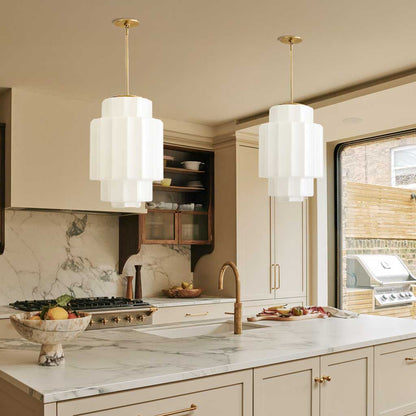 Antique Brass Tiered Opal White Glass Pendant Light
