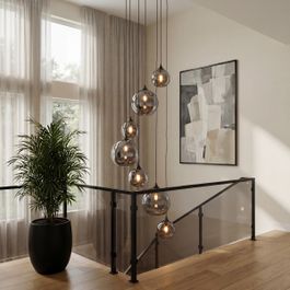 Art Deco Pendant Light Black with Smoke Glass Round 7-Light - Sandra