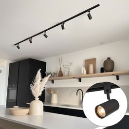 Black Spotlight Track – 5 Ceiling Spotlights on 2.9m Track, Modern Clean, Kitchens & Hallways