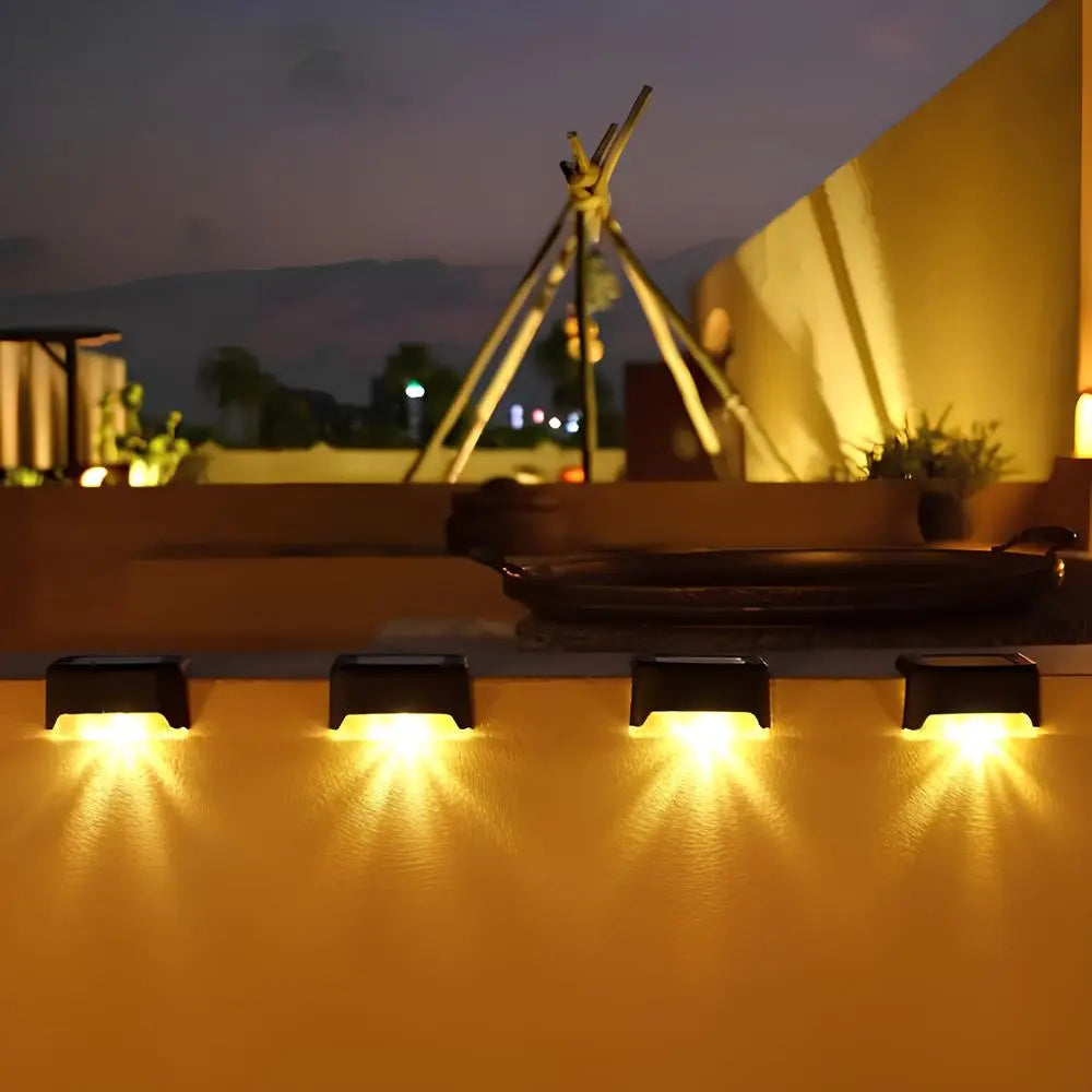 Solar-powered LED stair lighting with automatic outdoor illumination