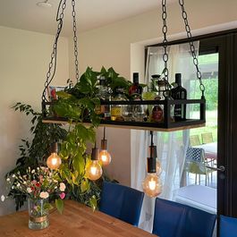 Industrial Pendant Light Black with Wood 5-Lights - Shelf