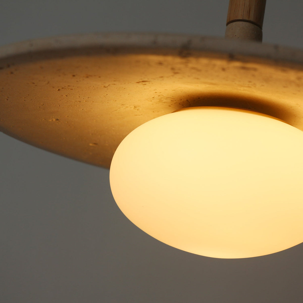 Wood and Stone Pendant Light - Japandi Ceiling Lamp