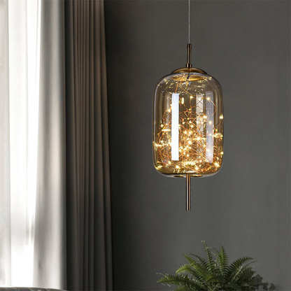 Smoked Glass Pendant Light – Amber or Grey Smoke LED Pendant, 4 Shapes, Adjustable Cord