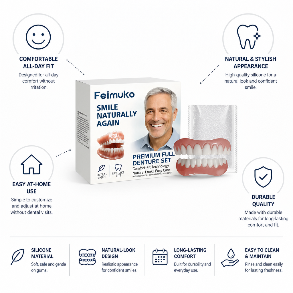 Comfort-Fit Natural-Look Silicone Denture Set (Upper & Lower)