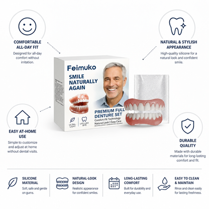 Comfort-Fit Natural-Look Silicone Denture Set (Upper & Lower)