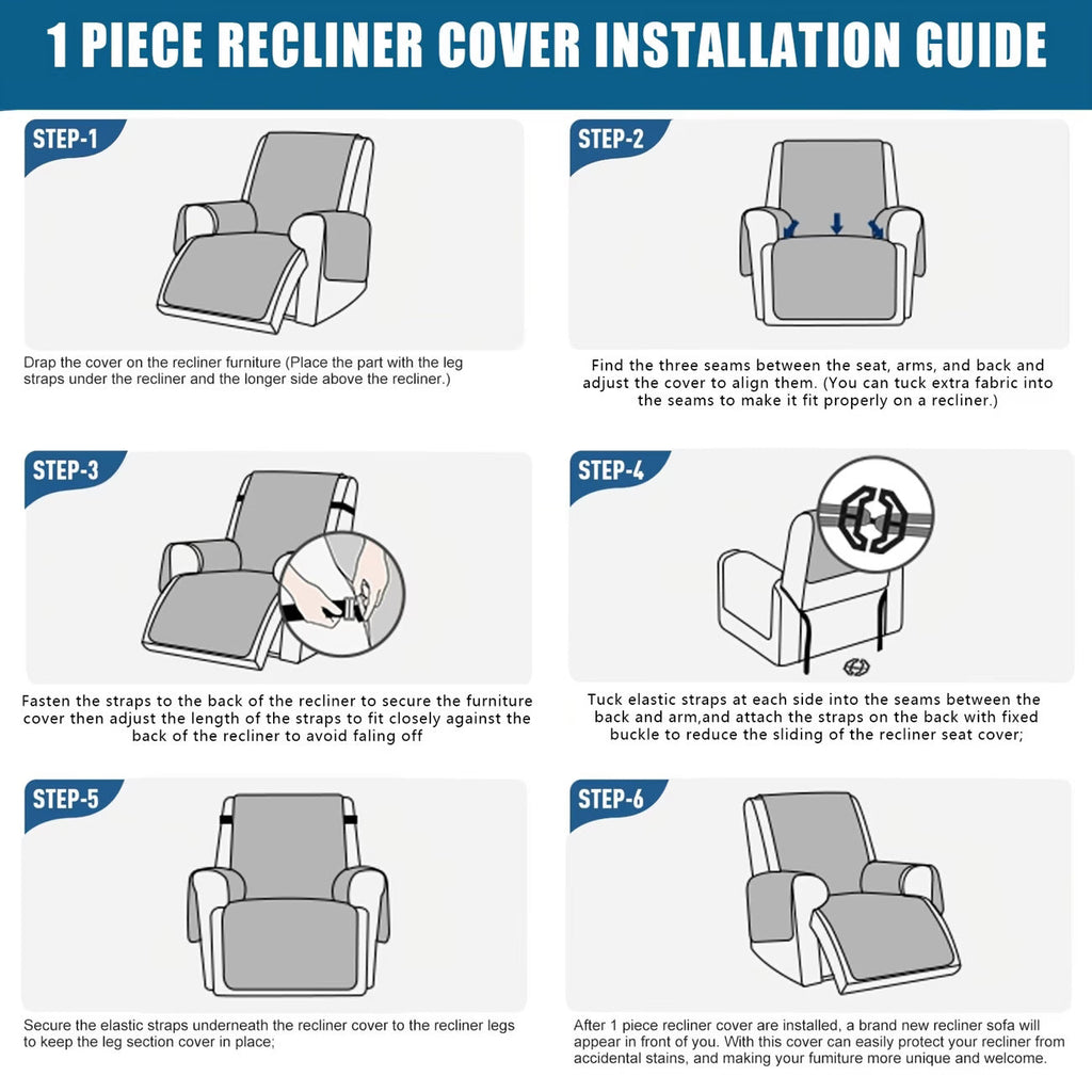 Waterproof Quilted Recliner Chair Cover With Non-Slip Backing & Storage Pockets