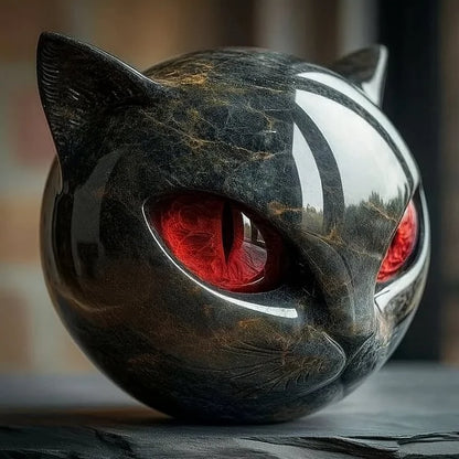 BowLift | NoirCat Sculpture – Black Cat Head with Hypnotic Eyes
