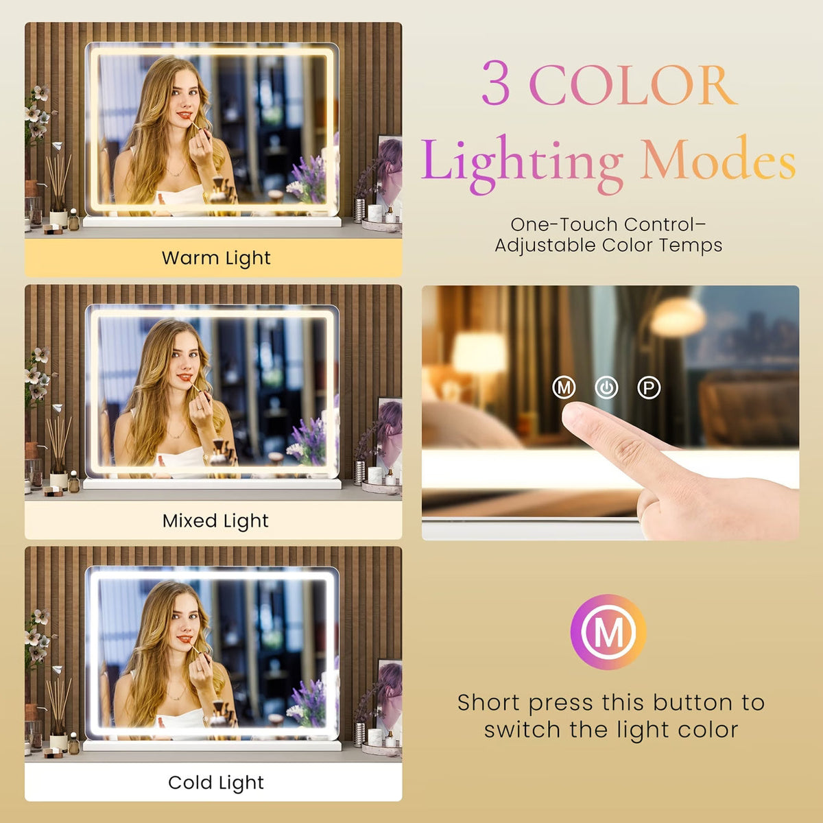 LED Vanity Mirror – Hollywood-Style Lighted Makeup Mirror, 33 × 43 to 81 × 56cm