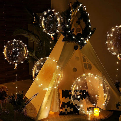 LED Balloons Transparent Warm White 45cm Set of 10 Pieces 3m Light Wire Reusable Latex-Free Birthday Wedding Party Decoration Battery Operated | Sansoti