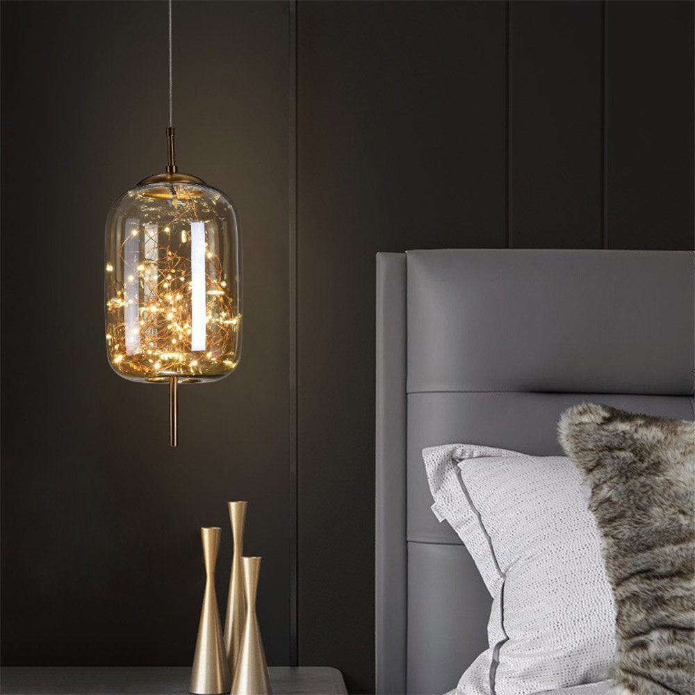 Smoked Glass Pendant Light – Amber or Grey Smoke LED Pendant, 4 Shapes, Adjustable Cord