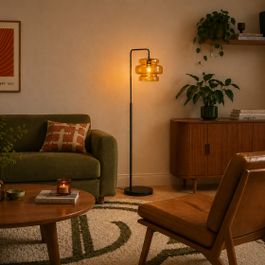 Retro Floor Lamp Black with Orange Glass - Denise