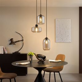 Modern Pendant Lamp Black with Amber Glass 3-Lights - Sheena