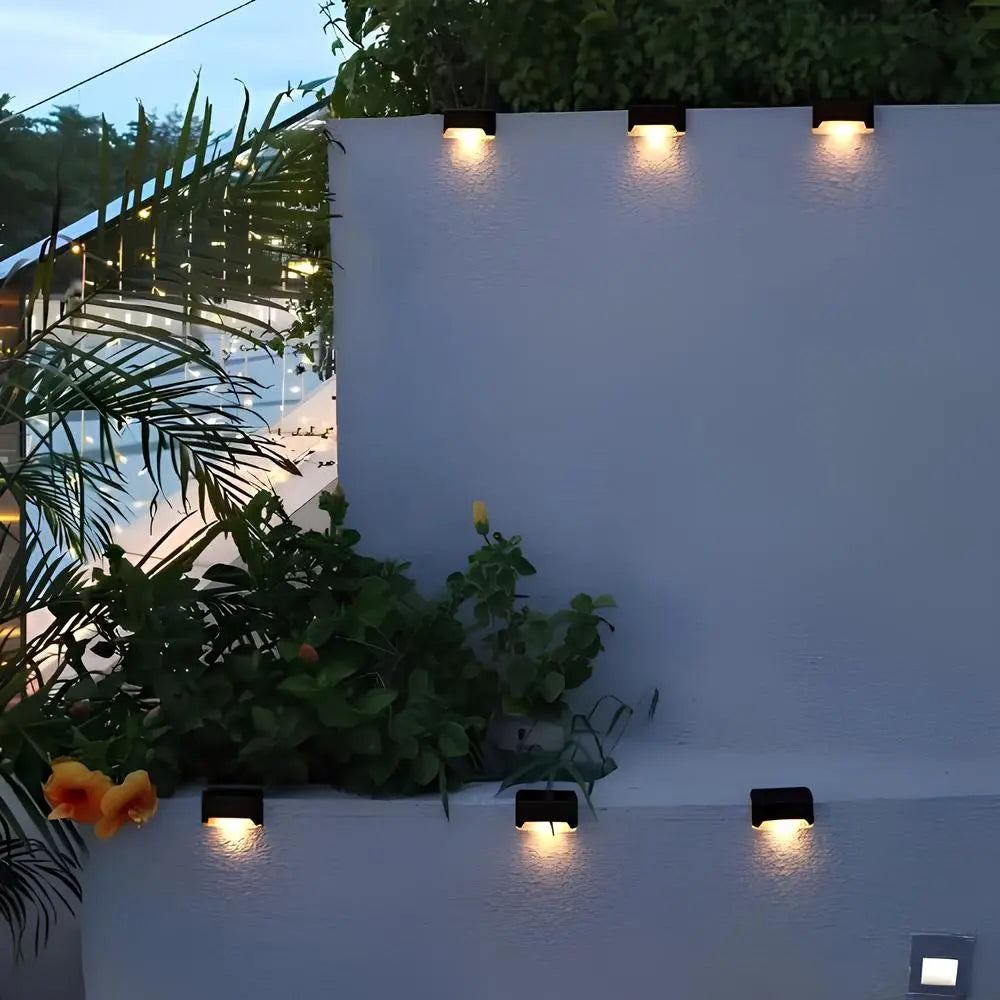 Solar-powered LED stair lighting with automatic outdoor illumination