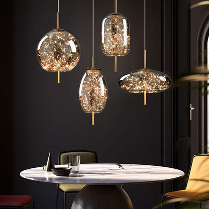 Smoked Glass Pendant Light – Amber or Grey Smoke LED Pendant, 4 Shapes, Adjustable Cord